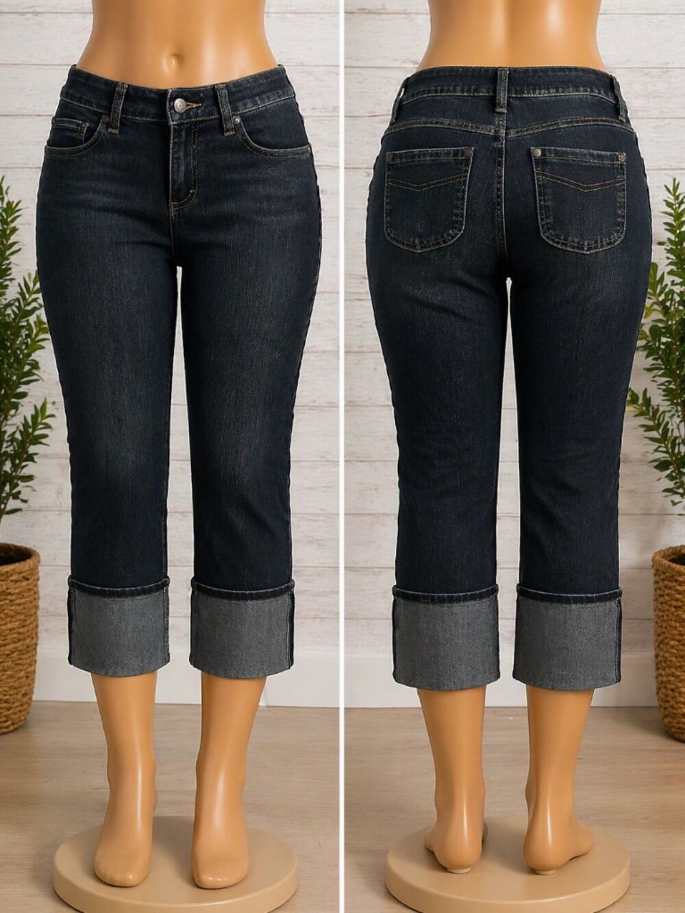 Dark Wash Cuffed Capri Jeans – Effortless Chic Style